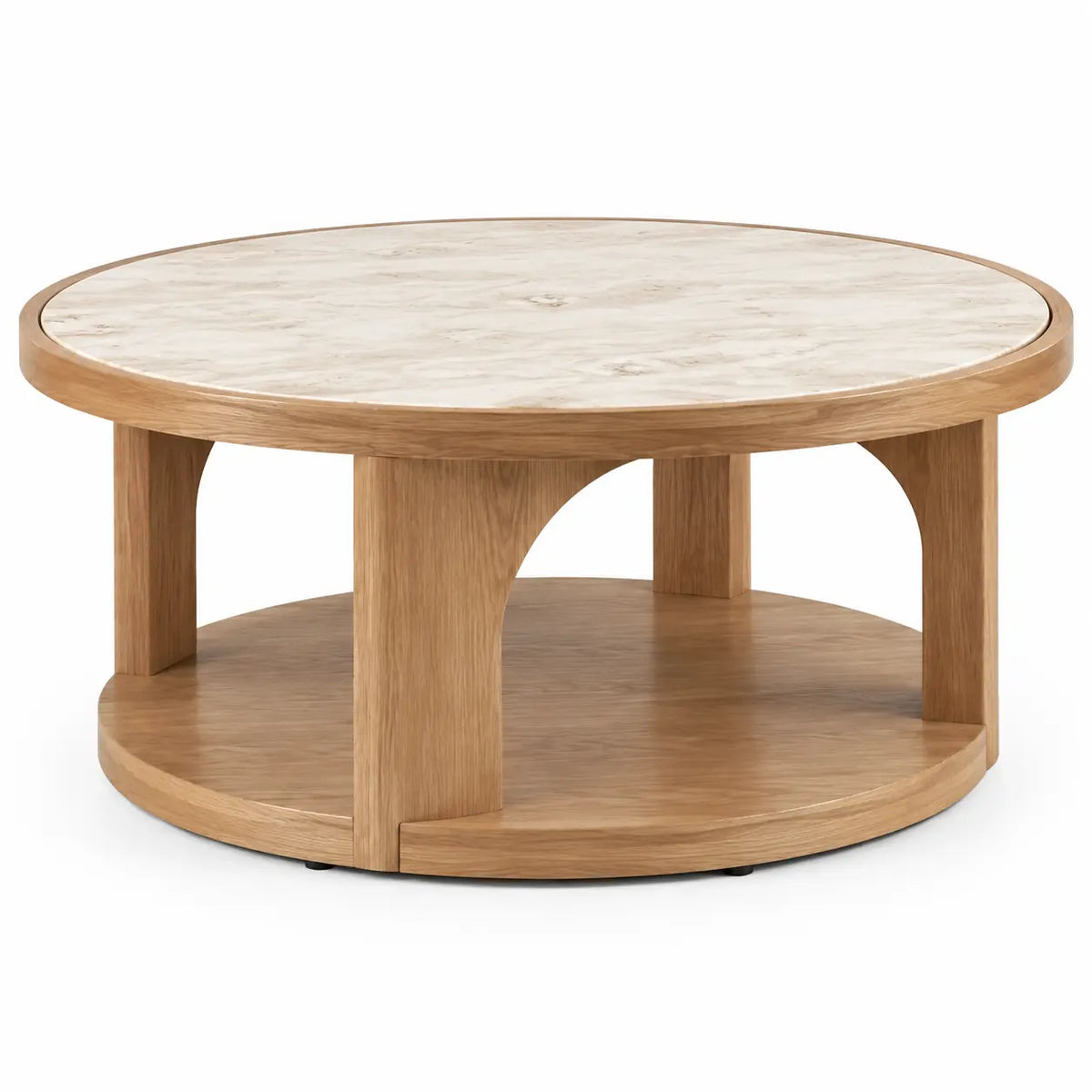 Mesa de centro de contorno redondeado, beige y marrón