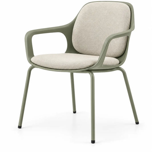 Silla con respaldo de contorno redondeado, verde y beige