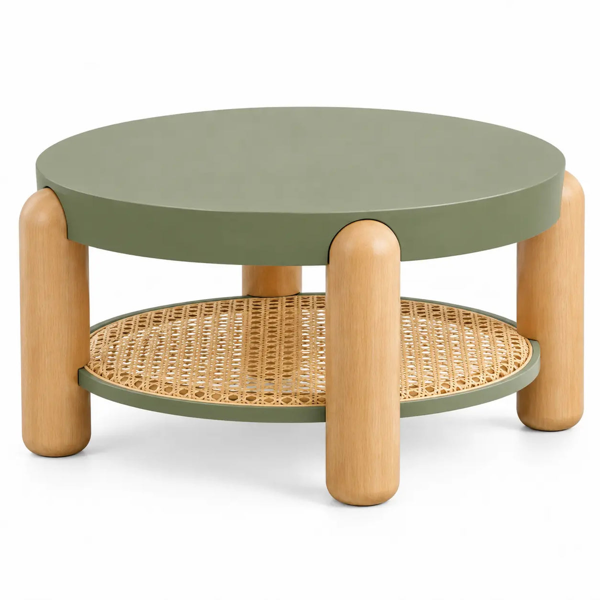Mesa de centro de contorno redondeado, verde y marrón