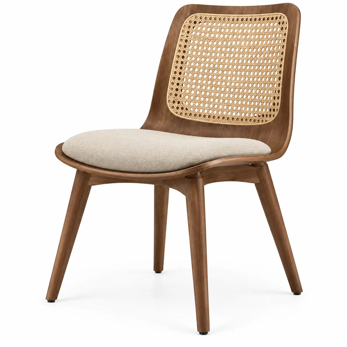 Silla con respaldo con detalles de entramado, beige y marrón