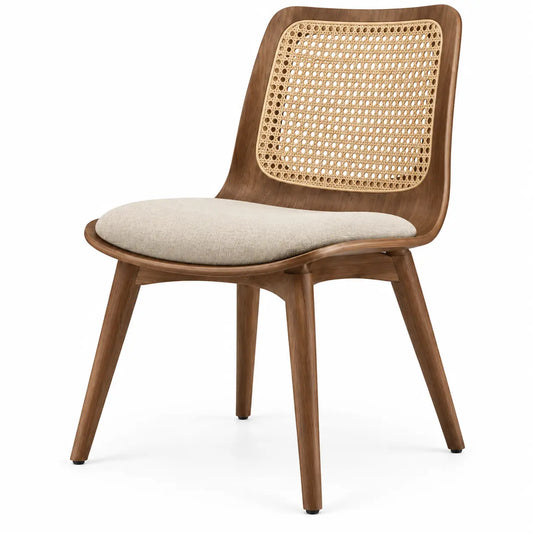 Silla con respaldo con detalles de entramado, beige y marrón